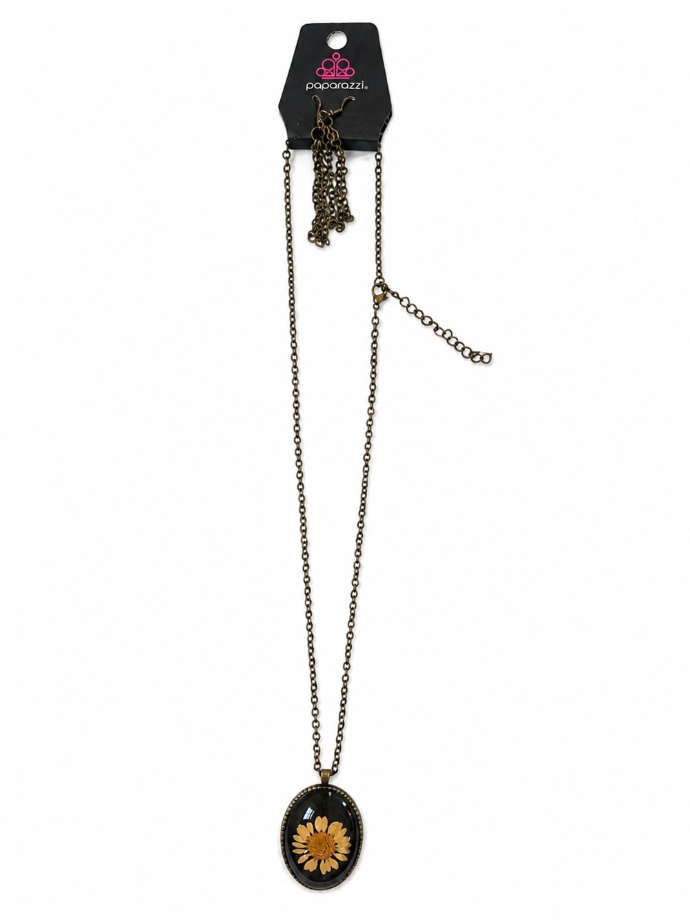 Paparazzi Black Oval Pendant Necklace with Gold Daisy Accent